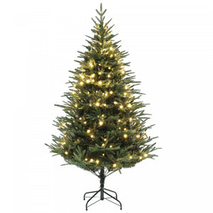 Homcom 6ft Artificial Christmas Tree With Led Lights, Hinged Xmas Tree