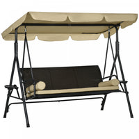 Outsunny 3-seat Porch Swing With Canopy Outdoor Swing Chair W/ Rattan Seat