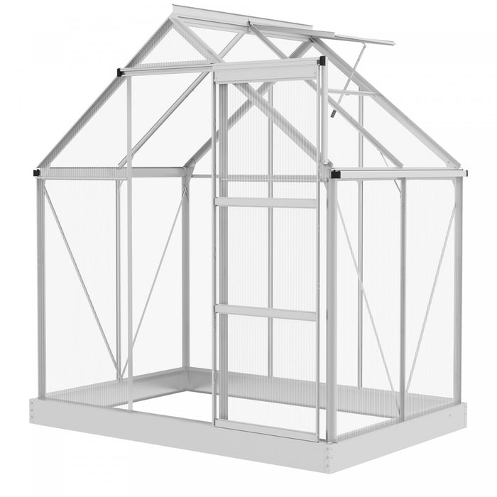 Outsunny 6' X 4' Polycarbonate Greenhouse, Walk-in Greenhouse With Sliding Door, Adjustable Window, Aluminium Frame And Foundation, Garden Grow House With Rain Gutter, Silver