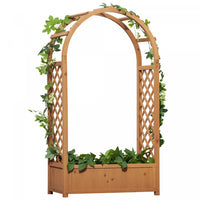 Outsunny Raised Garden Bed with Arch Trellis Outdoor Planter Box, Brown