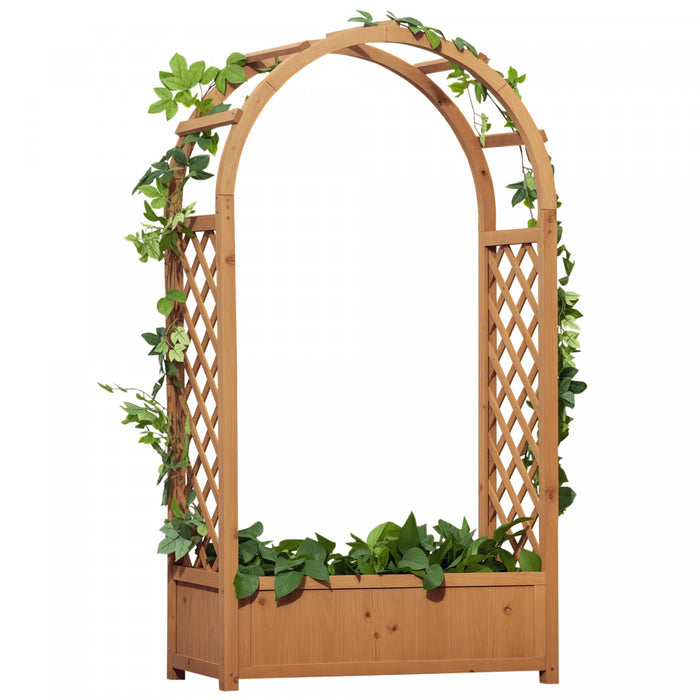 Outsunny Raised Garden Bed with Arch Trellis Outdoor Planter Box, Brown