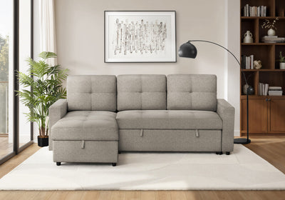 Sleeper Sofa, 90" Length, Convertible Sofa Bed, Storage Chaise, Light Brown Fabric Sleeper Sofa | Canape Lit, 90" Longueur, Canape-Lit Convertible, Chaise De Rangement, Tissu Marron Clair