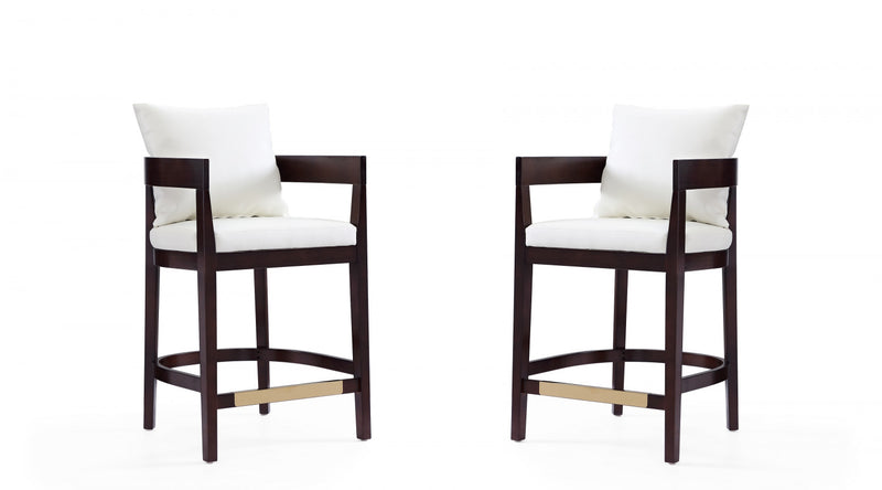 Ritz Mid-Century Modern Wood Upholstered Counter Stool in Ivory - Set of 2