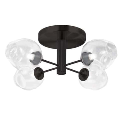 Dainolite Abii 4 Light Semi-flush Mount Matte Black Finish Clear Glass Lamp|Plafonnier semi-affleuré Abii de Dainolite en verre transparent, avec fini noir mat et 4 ampoules