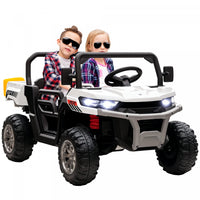 Aosom 2-seater Ride On Car, 12v 7ah Kids Utv, Ride On Dump Truck With Electric Dump Bed And Shovel, Remote Control, 4 Spring Suspension, Music, Lights, For Boys Girls, White