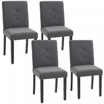 HOMCOM Corduroy Upholstered Dining Chairs Kitchen Chairs Set of 4 Dark Grey