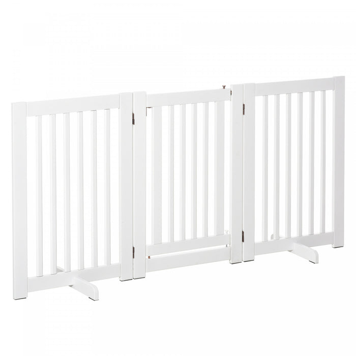 Pawhut Free Standing Pet Gate Indoor Wooden Dog Barrier Folding Safety Fence With Open Door Z Shape 3 Panel For Doorway Stairs
