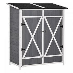 Outsunny 54.75''x29.5''x63'' Garden Storage Shed Asphalt Roof Wooden Timber Double Door Utility Storage House W/ Movable Shelf & Fixed Fittings