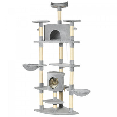 Pawhut 79" Cat Tree Multi-level With Two Condos, Kitty Tower With Scratching Posts, Two Hammocks, Pe|Pawhut Arbre A Chat 79" Multi-niveaux Avec Deux Condos, Tour Pour Chats Avec Griffoirs, Deux Hamacs,