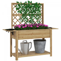 Outsunny Raised Garden Bed With Trellis And Foldable Side Shelves Natural