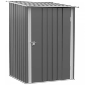 Outsunny 3.3' X 3.4' Lean-to Garden Storage Shed, Outdoor Galvanized Steel Tool House With Lockable Door For Patio, Backyard Lawn, Light Grey