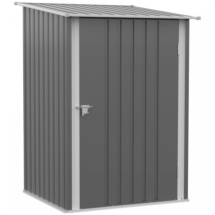 Outsunny 3.3' X 3.4' Lean-to Garden Storage Shed, Outdoor Galvanized Steel Tool House With Lockable Door For Patio, Backyard Lawn, Light Grey