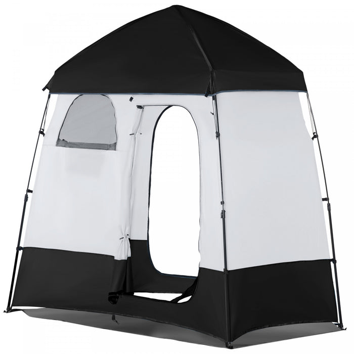Outsunny Pop Up Shower Tent, Portable Privacy Shelter For 2 Persons, Changing Room With 2 Windows, 3 Doors, Carrying Bag, Grey And Black