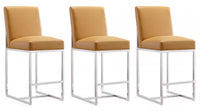 Element Modern Metal Upholstered Counter Stool in Camel - Set of 3 
