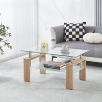 Lucius Modern Geometric Design Tempered Glass Coffee Tablewith Metal Frame and Clear Glass,Natural