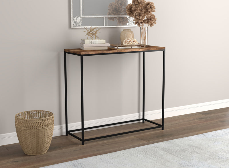 31” Modern Console Table - Brown Reclaimed Wood With Black Metal