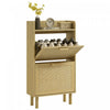 HOMCOM Narrow Shoe Cabinet with 2 Rattan Flip Drawers for 12 Pairs