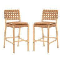 Philip Modern Rubber Wood Bar Stool Set of 2 with Woven Back Support,Natural 