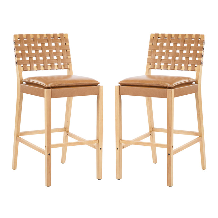 Philip Modern Rubber Wood Bar Stool Set of 2 with Woven Back Support,Natural