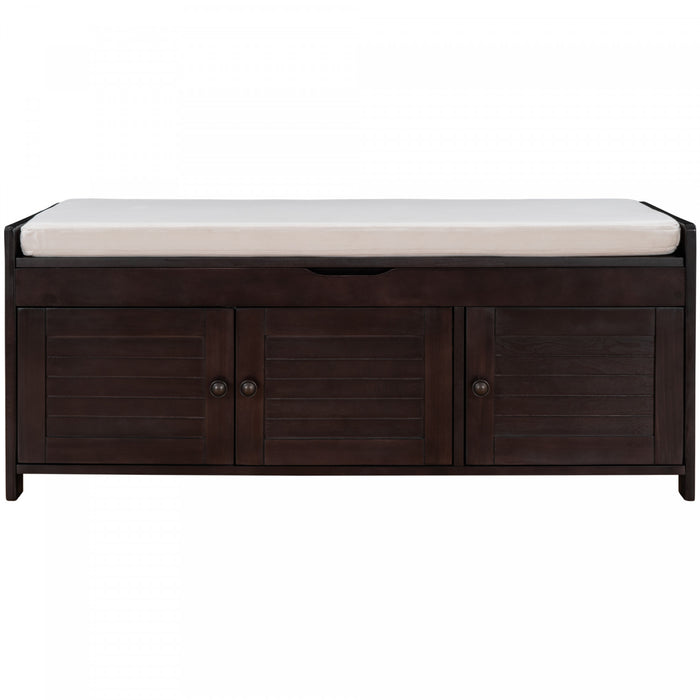 Olivia Pine Wood Storage Bench With 3-door Shoe Cabinet With Hidden Compartment - Espresso