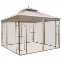 Outsunny 10' X 10' Steel Outdoor Patio Gazebo Canopy With Removable Mesh Curtains, Display Shelves, 