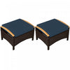 Outsunny 2 Pieces Wicker Outdoor Ottoman Footstool, Removable Cushion, Blue