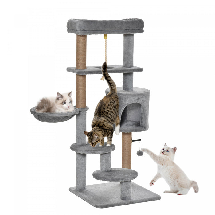 Pawhut Cat Tree, 47 Inches Multi-level Cat Tower With Scratching Post, Hammock, Cat Condo, Perch, Toy Ball, Tall Cat Tree For Indoor Cat, Grey