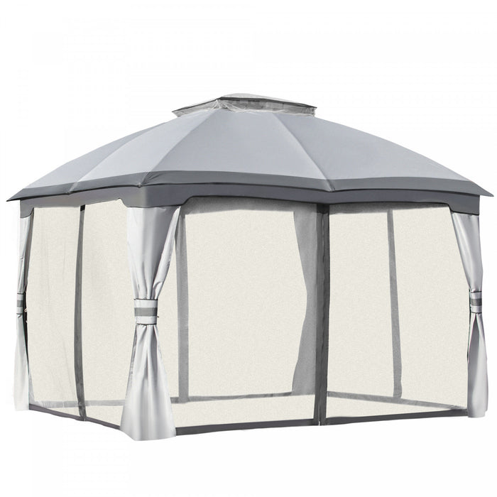 Outsunny 12' X 10' 2-tier Outdoor Gazebo Canopy Tent For Patio With Zippered Mesh Sidewalls, Solid Steel Frame, Arched Roof, Grey