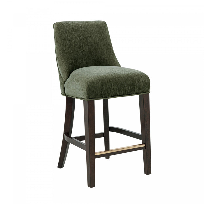Beever Modern Chenille Wood Counter Stool in Forest Green