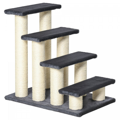 Pawhut 4 Tier Pet Stairs Dog Cat 4 Steps Kitty Scatching Post Cat Scratch Furniture Dark Grey|Pawhut Escalier A 4 Niveaux Pour Animaux De Compagnie Chien Chat 4 Marches Kitty Poteau A Gratter Ch