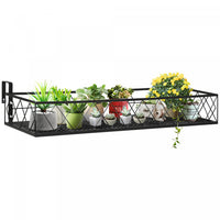 Outsunny 32'' X 12'' Hanging Flower Pot Stand Rack With Hooks, Metal Plant Pot Holder, Railing Shelf