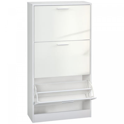 HOMCOM Narrow Shoe Storage Cabinet with 3 Flip Drawers and Adjustable Shelves