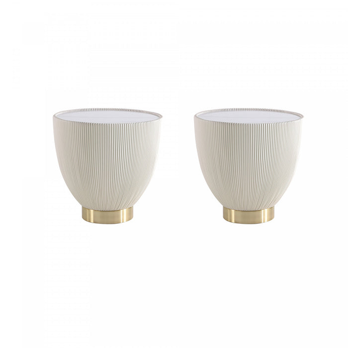 Anderson Modern Sintered Stone Top Upholstered End Table in Cream - Set of 2