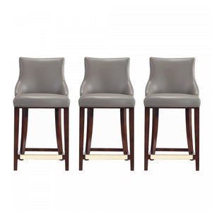Shubert Modern Wood Upholstered Counter Stool in Dark Taupe - Set of 3