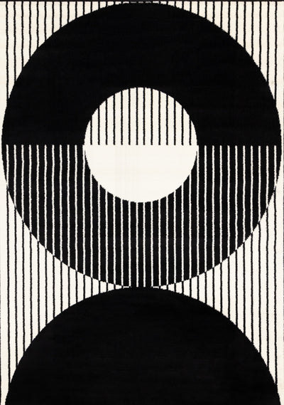 Florence Black White Stripes and Hollow Circle Modern Design, 2'7" x 4'11" Indoor Area Rug | Florence rayures noires et blanches et cercles creux, design moderne, 2'7" x 4'11"