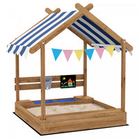 Outdoor Kids Sandbox With Cover, Liner, Blackboard, Toys, Seat, Flags, House Design, Kids Playset Fo