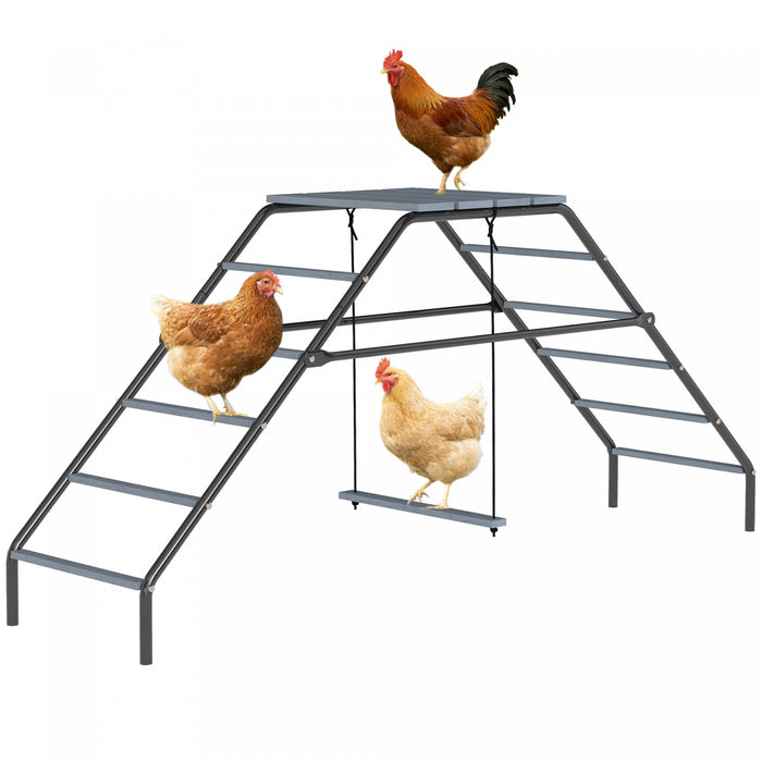 PawHut Chicken Coop Perches with Swing, Roosting Bars, Chicken Run Accessories Toy, Steel Ladder for Poultry's Healthy & Happy, for Backyard Farm