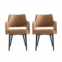 Tremont Modern Vegan Leather Metal Armchair in Saddle - Set of 2 