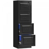 HOMCOM 4 Drawer File Cabinet with Lock, Vertical Filing Cabinet, Black