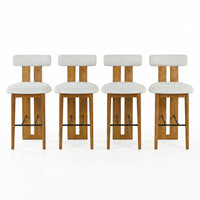 Sophia Indoor Modern Rubberwood Bar Stool Set of 4 with Supportive Backrest,Ivory&Walnut