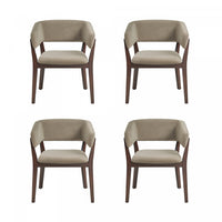 Blake Modern Faux Mohair Wood Armchair in Linen - Set of 4 Dining Chair 