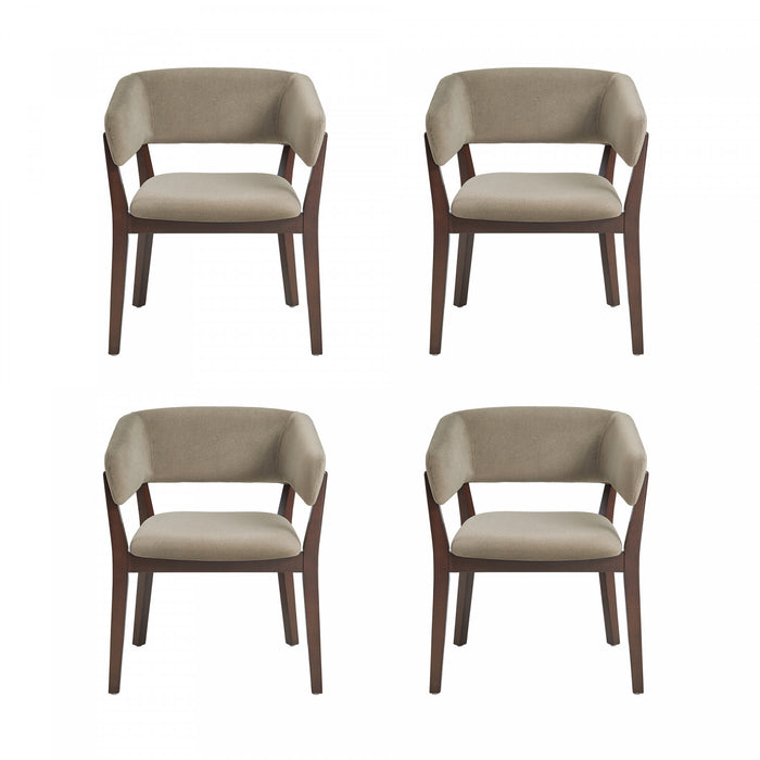 Blake Modern Faux Mohair Wood Armchair in Linen - Set of 4 Dining Chair