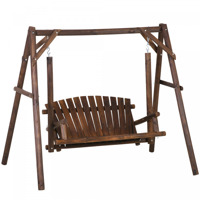 Outsunny 6.5' Outdoor Loveseat 2 Person Wood Porch Swing Carbonized