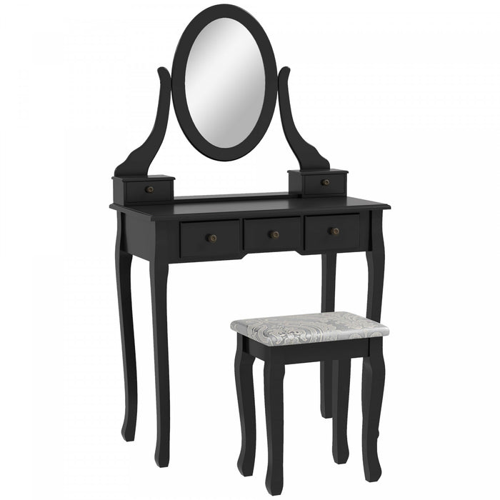 HOMCOM Wooden Vanity Table Set, Makeup Table with 360° Rotating Mirror