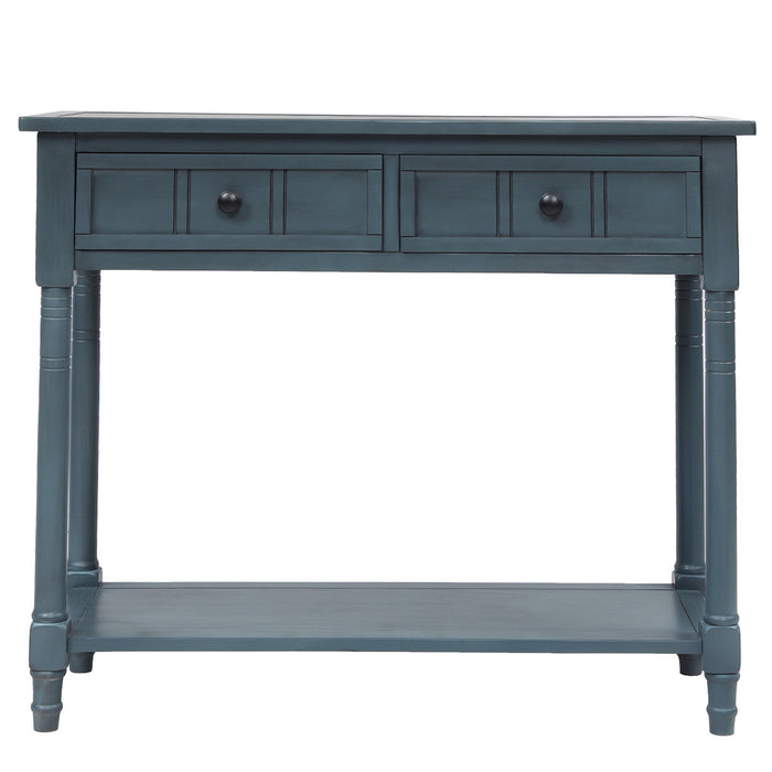 Jeremy Solid Wood Traditional Console Table With Drawers And Shelf - Navy