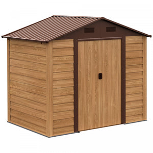 Outsunny 6.4' X 7.7' Outdoor Storage Shed With Double Doors, Metal Garden Shed House For Gardening Tool, Bike, Motorcycle Storage, Brown With Wood Grain