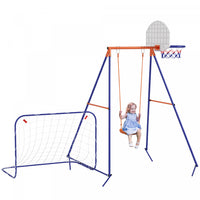 Outsunny Swing Set For Kids Outdoor 3 In 1 Metal Swing Frame With Swing Seat, Basketball Hoop And Fo