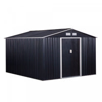 Outsunny 9' X 11' Metal Storage Shed With Floor Foundation, Garden Tool House With Double Sliding Do