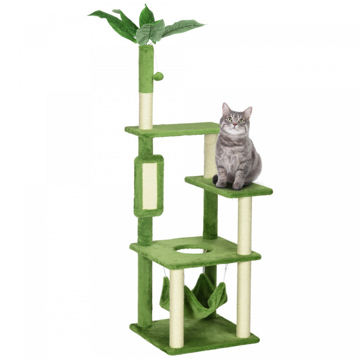 Pawhut 56\" Cat Tree For Large Cats Adult With Hammock, Cat Tower With Scratching Post, Platforms, Play Ball And Anti-tipping Device, For Indoor Cats, Green