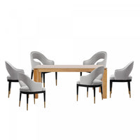 Carrington and Rockaway Modern Industry Chic 7-Piece Dining Set in Light Gray and Natural